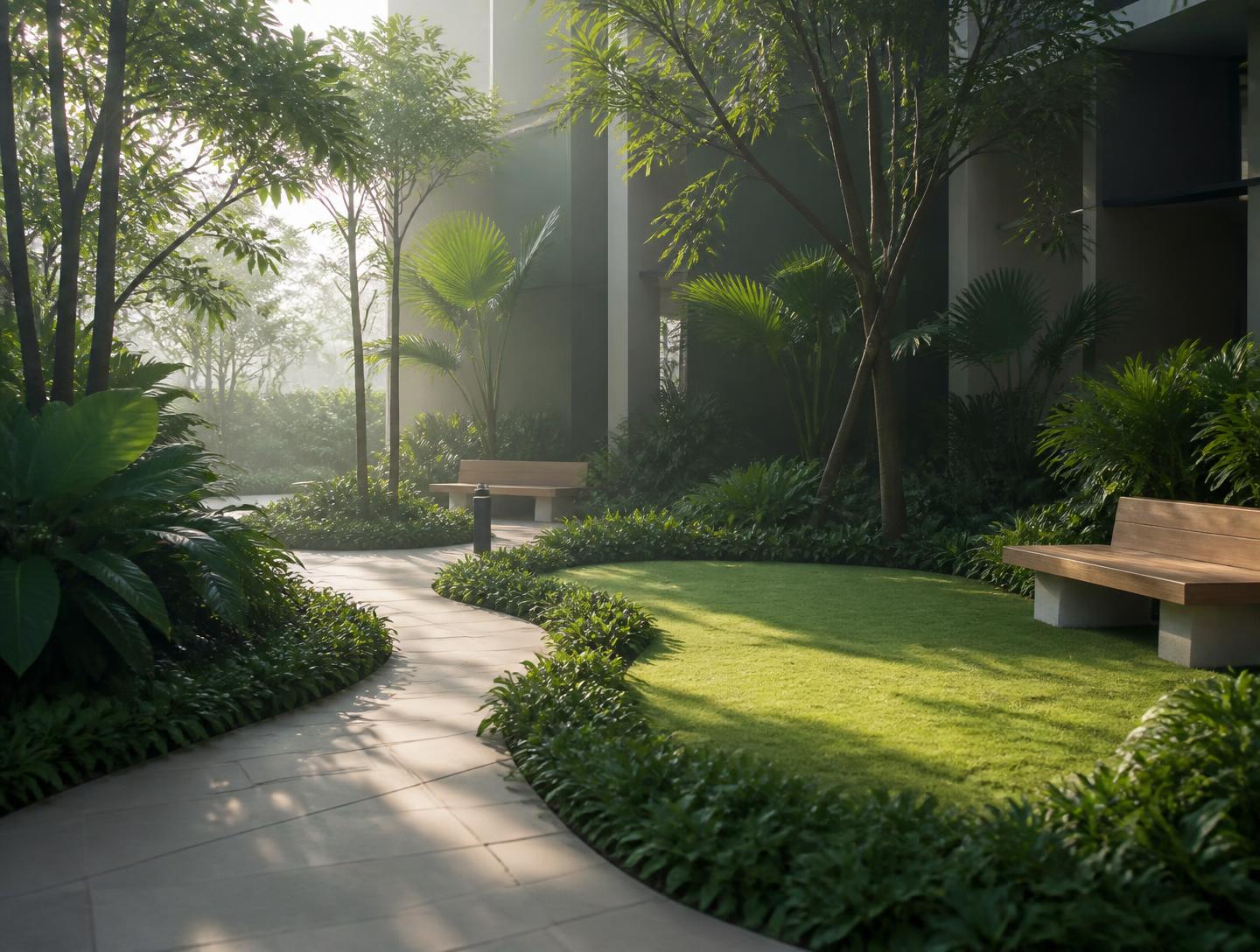 Landscaped gardens and walking paths