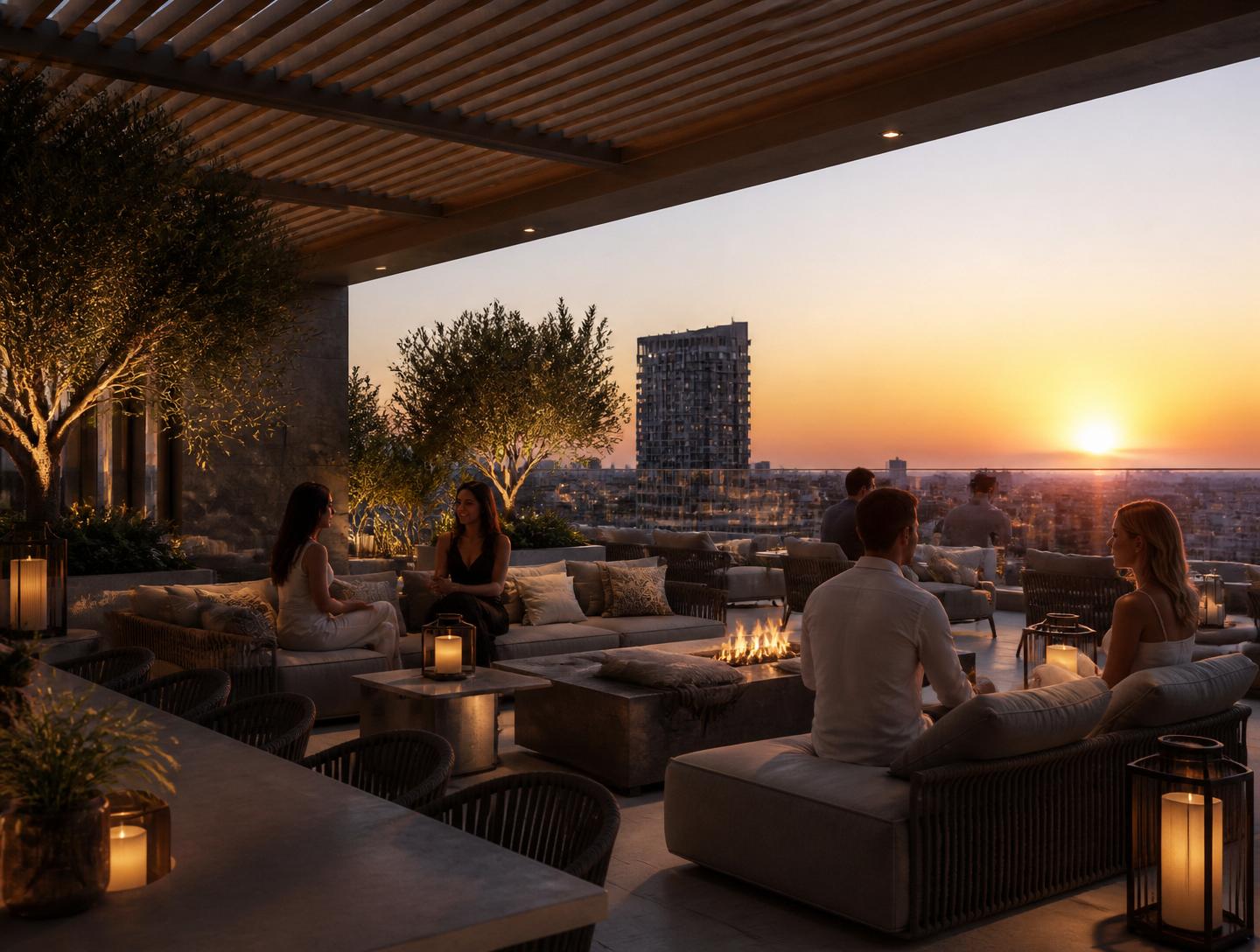 Rooftop lounge at sunset